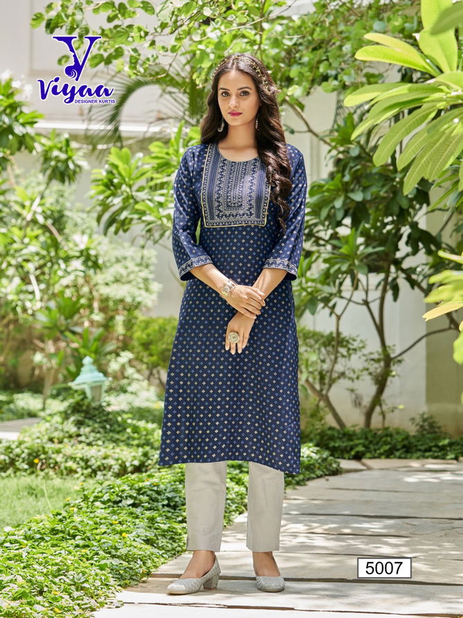 Poshak V5 By Viyaa Rayon Gold Print Kurtis Catalog